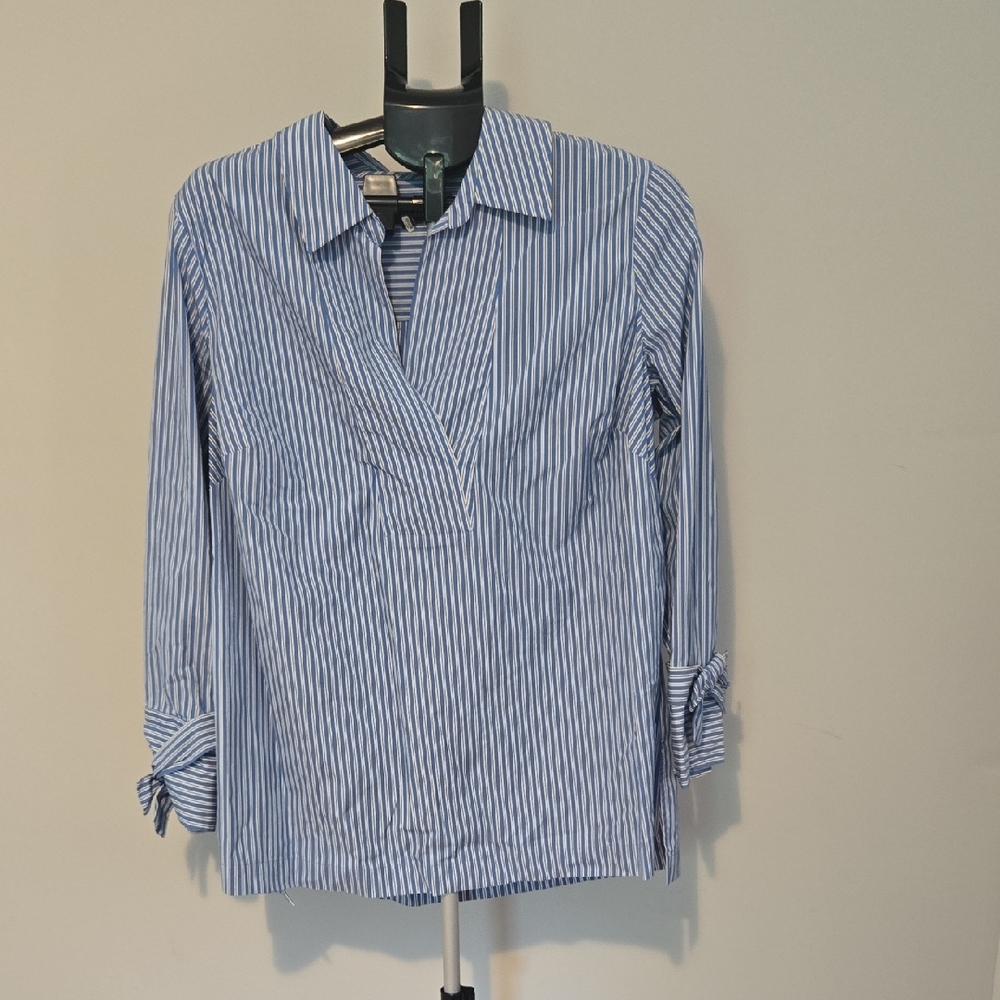 Talbots Blue Casual Button Down Shirt Classic Striped Design